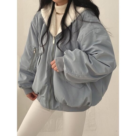 Women's Winter Coats Puffer Long Sleeve Oversized Full Zipper Warm Jackets Blue - Picture 3 of 6